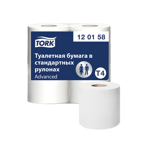 TORK T4 Двухслойная туалетная бумага Advanced стандартный рулон 184 листа 4 рулона белая